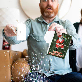 Biglietto di auguri musicale natalizio “Never Gonna Give you Up Infinito” con glitter nascosto